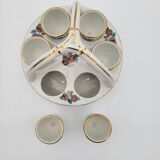 Porcelain egg dish basket with polychrome floral decoration