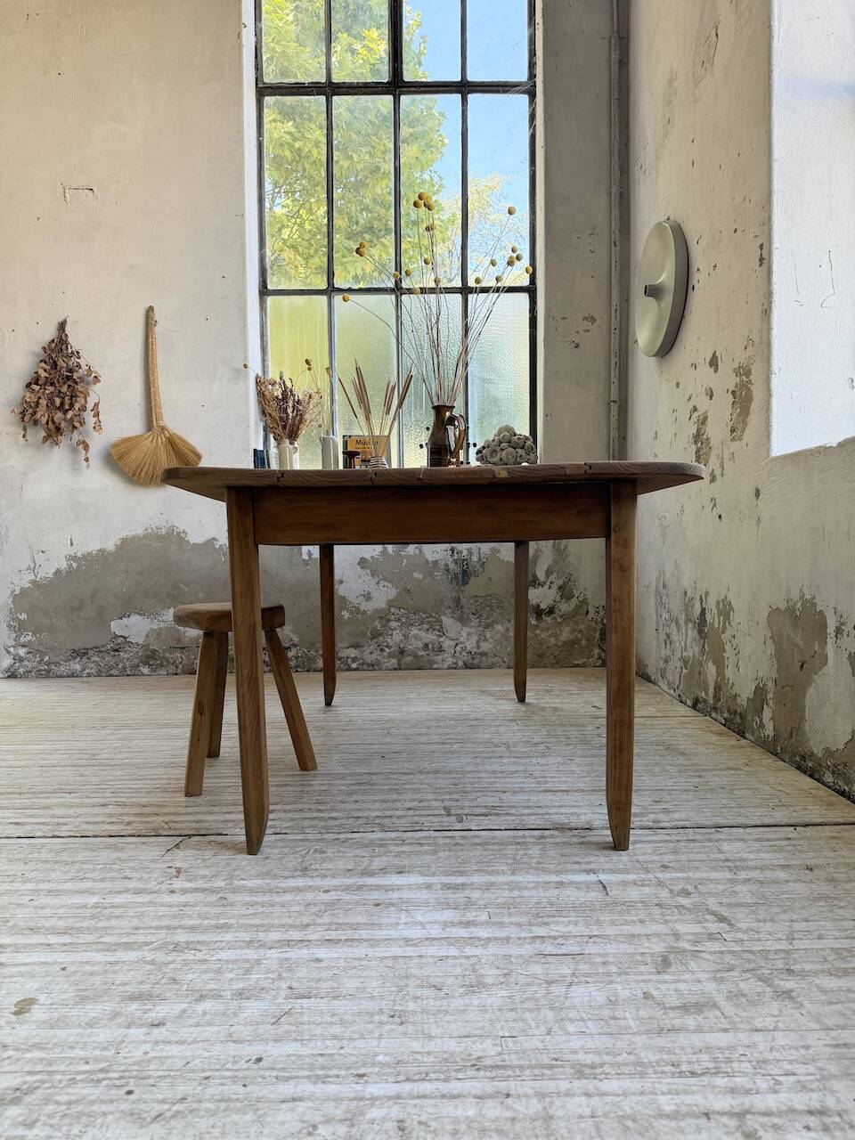 Beech and pine farmhouse table with spindle legs 170 cm