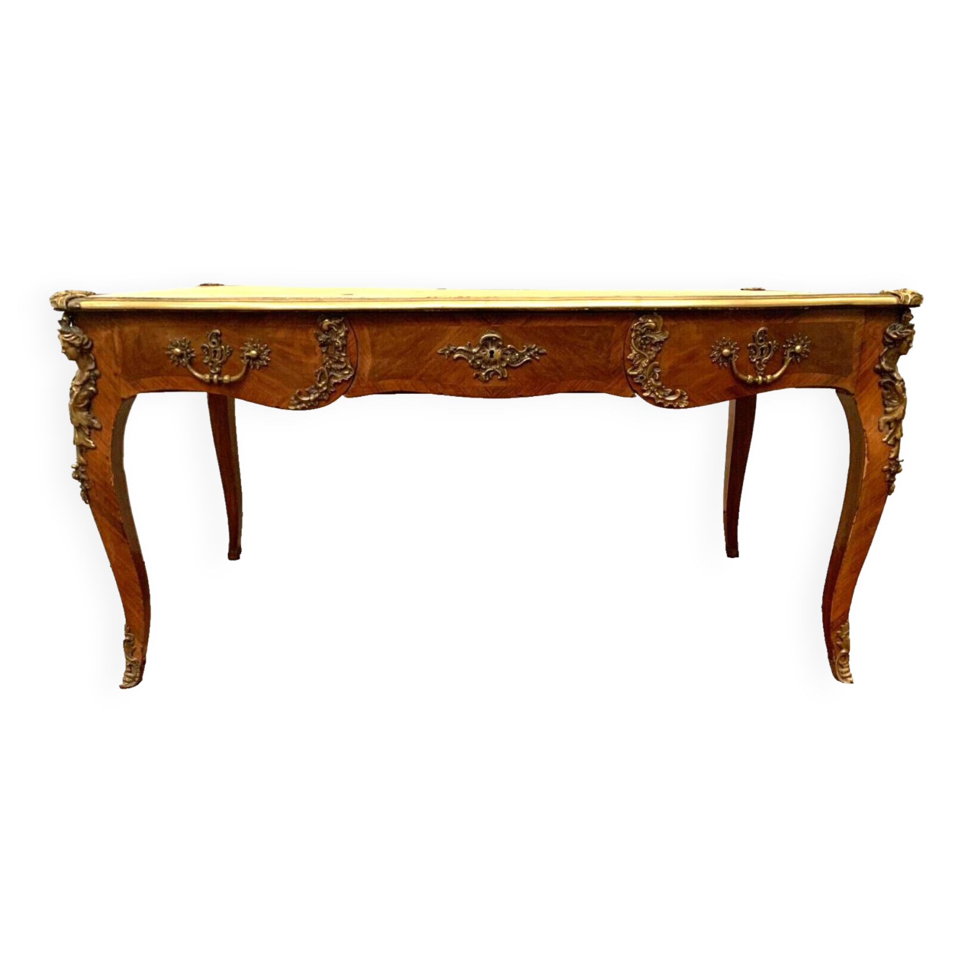 Louis XV style ceremonial desk, 19th century fawn leather top