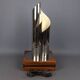 Goffredo Reggiani table lamp, modernist design, chrome metal, wood, 1970.