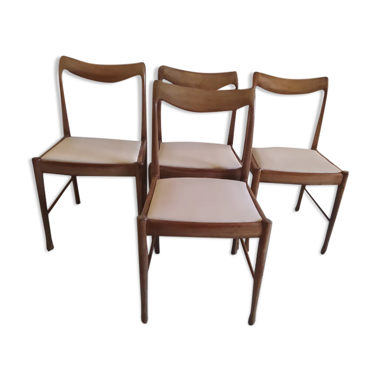 4 scandinavian beige white teak chairs
