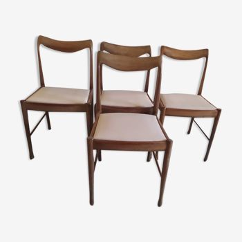 4 chaises en teck scandinave blanc beige