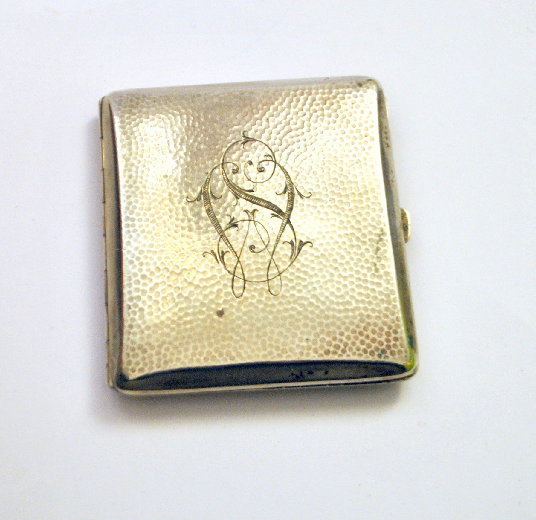 Art Deco cigarette case, alpaca cigarette holder with WS monogram.