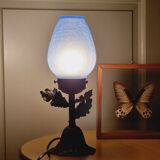 Lampe en pâte de verre bleu craquelée