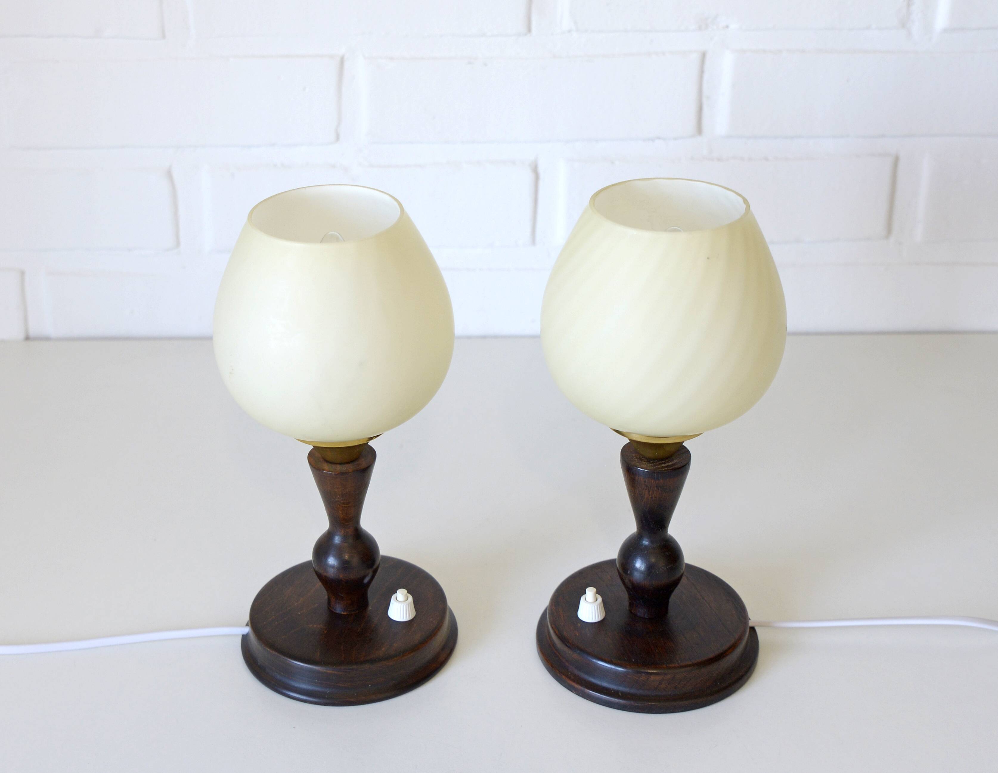 Pair of Vintage Bedside Lamps Wooden Rustic Desk Lights 1960's
