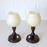 Pair of Vintage Bedside Lamps Wooden Rustic Desk Lights 1960's