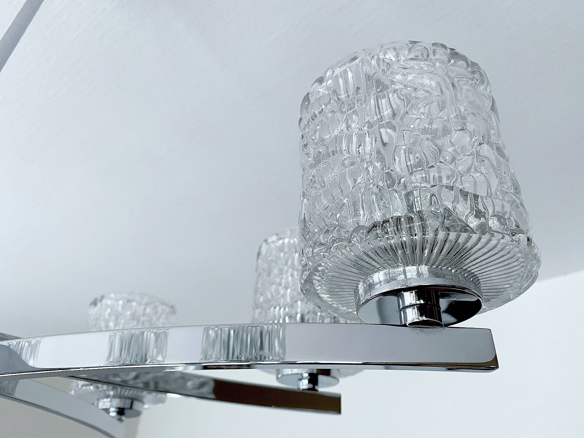 Large Vintage Architectonic  Chrome Glass Pendant Light