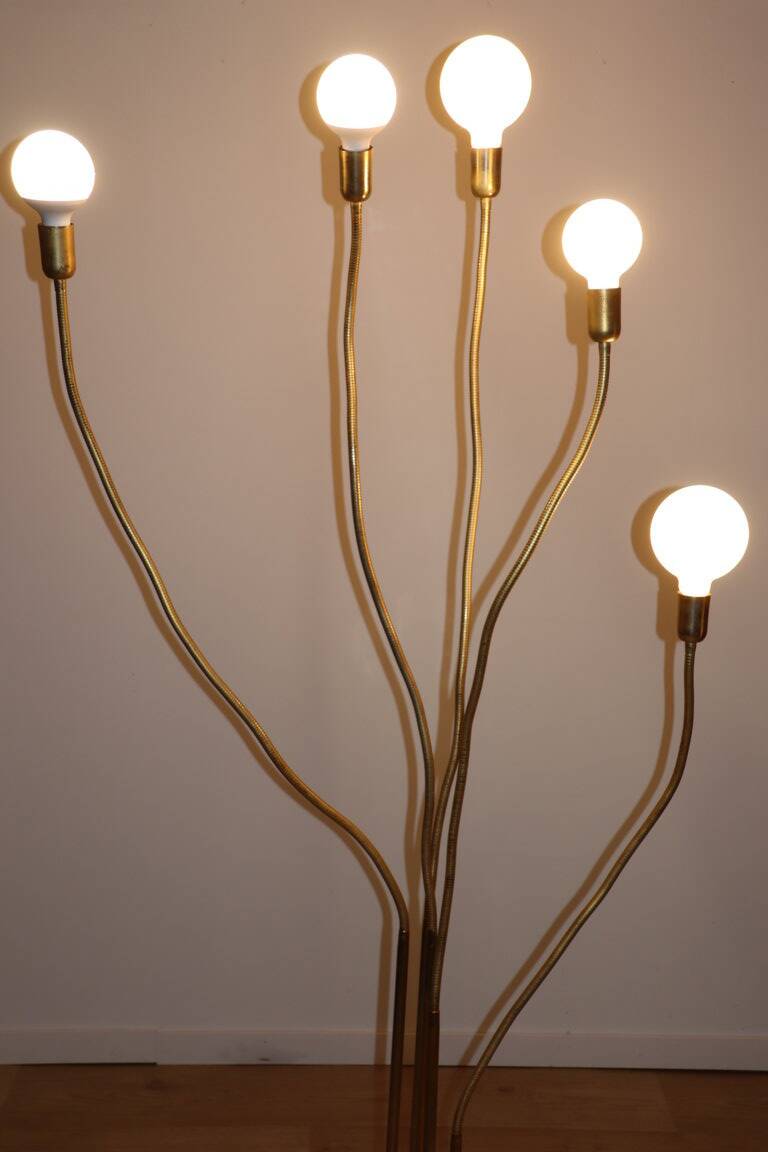 Vintage model F415 floor lamp in gold metal, Saint Germain Lumière edition, 1970