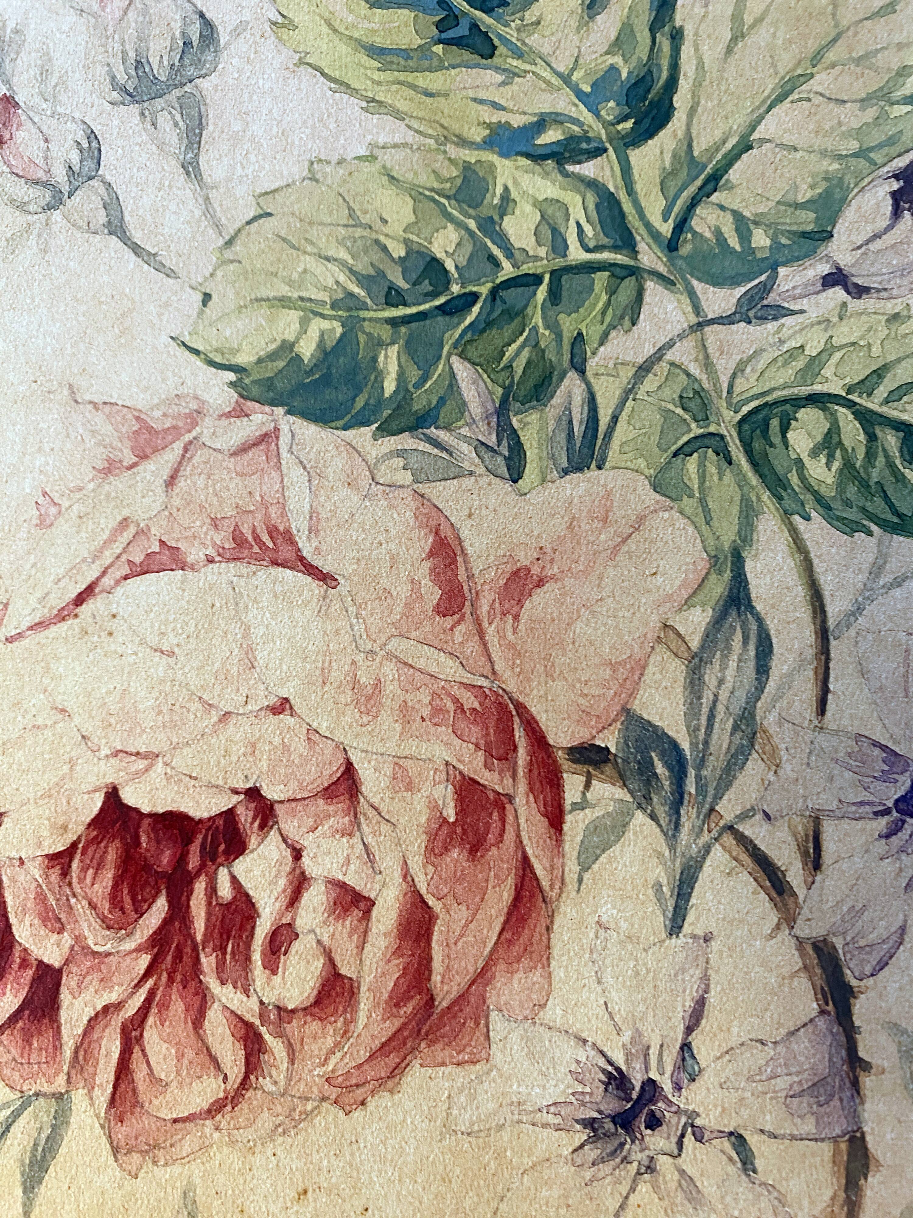 Pair of watercolors "Studies of roses" XIX°