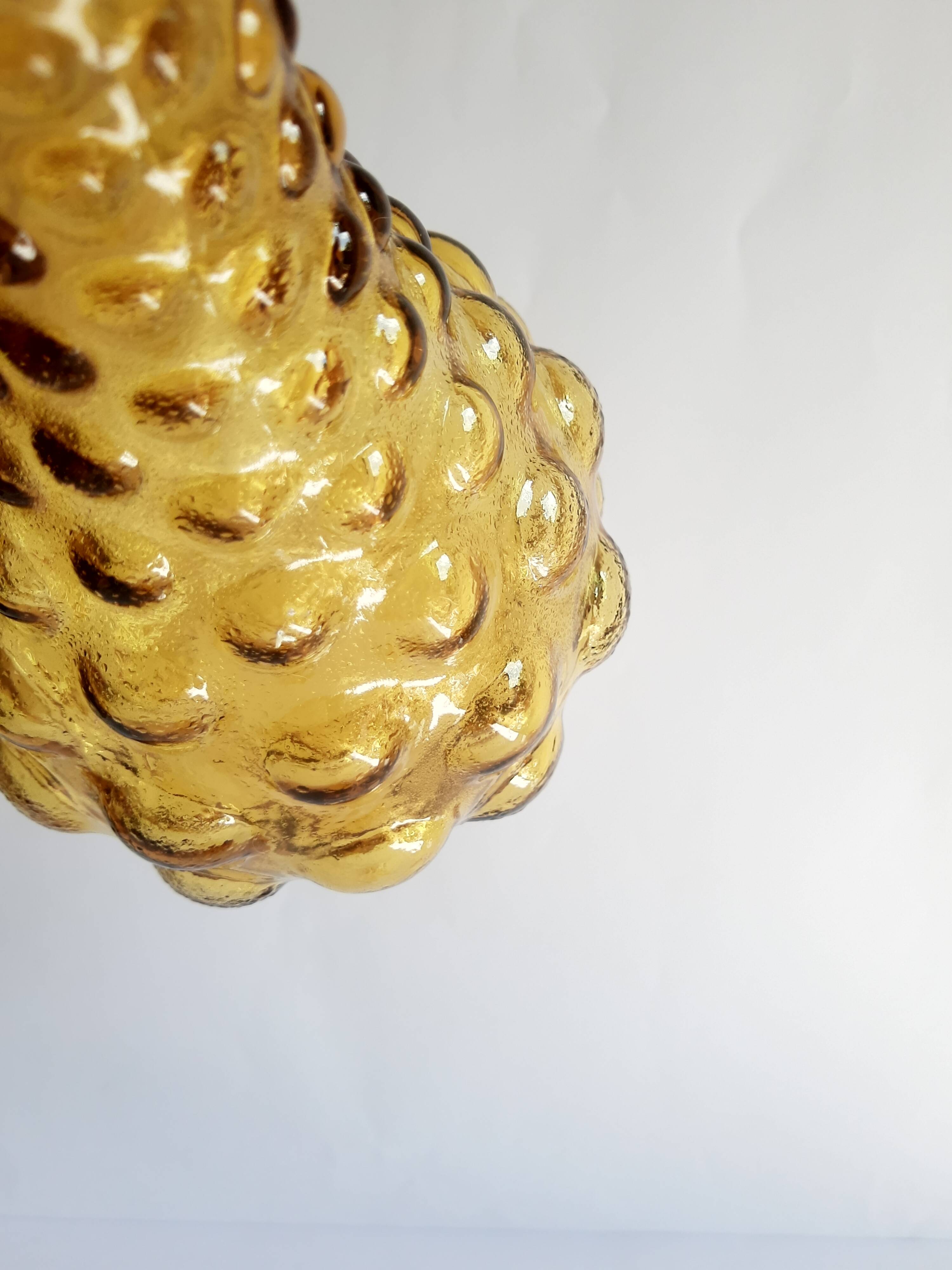 Italian carafe amber yellow glass vintage bubbles