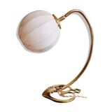 Lampe laiton col de cygne restaurer globe opaline rose