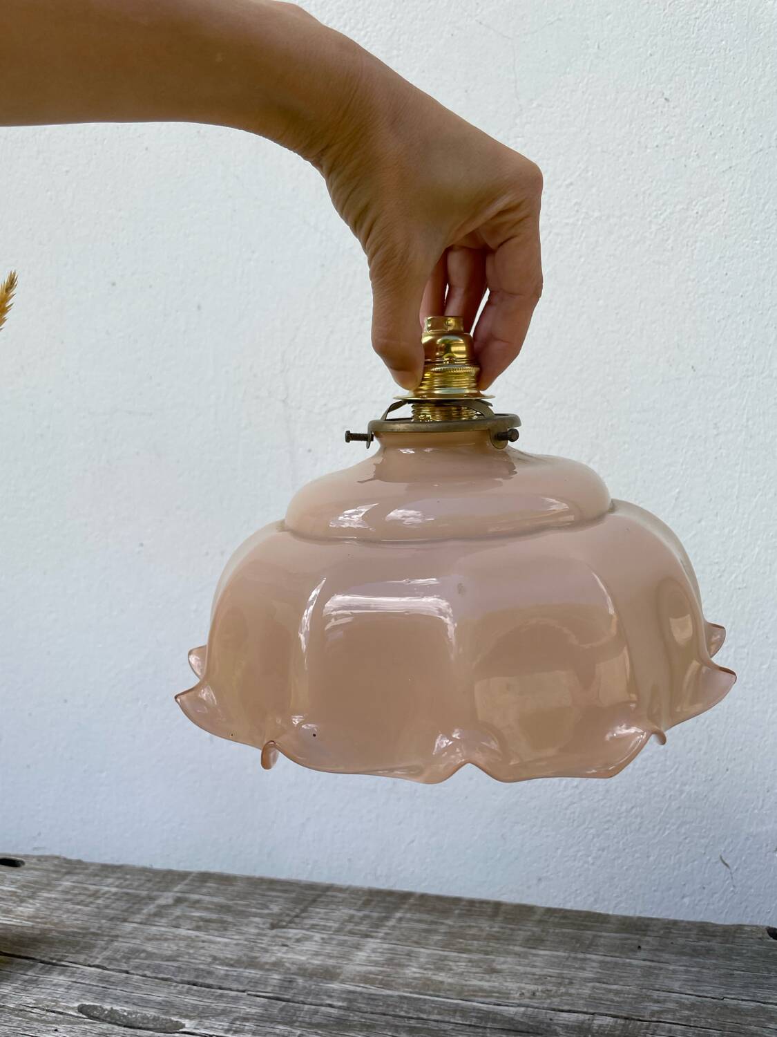 Opaline powder pink glass pendant light