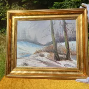 Vintage Winter Landscape with Birch Trees Oil Painting