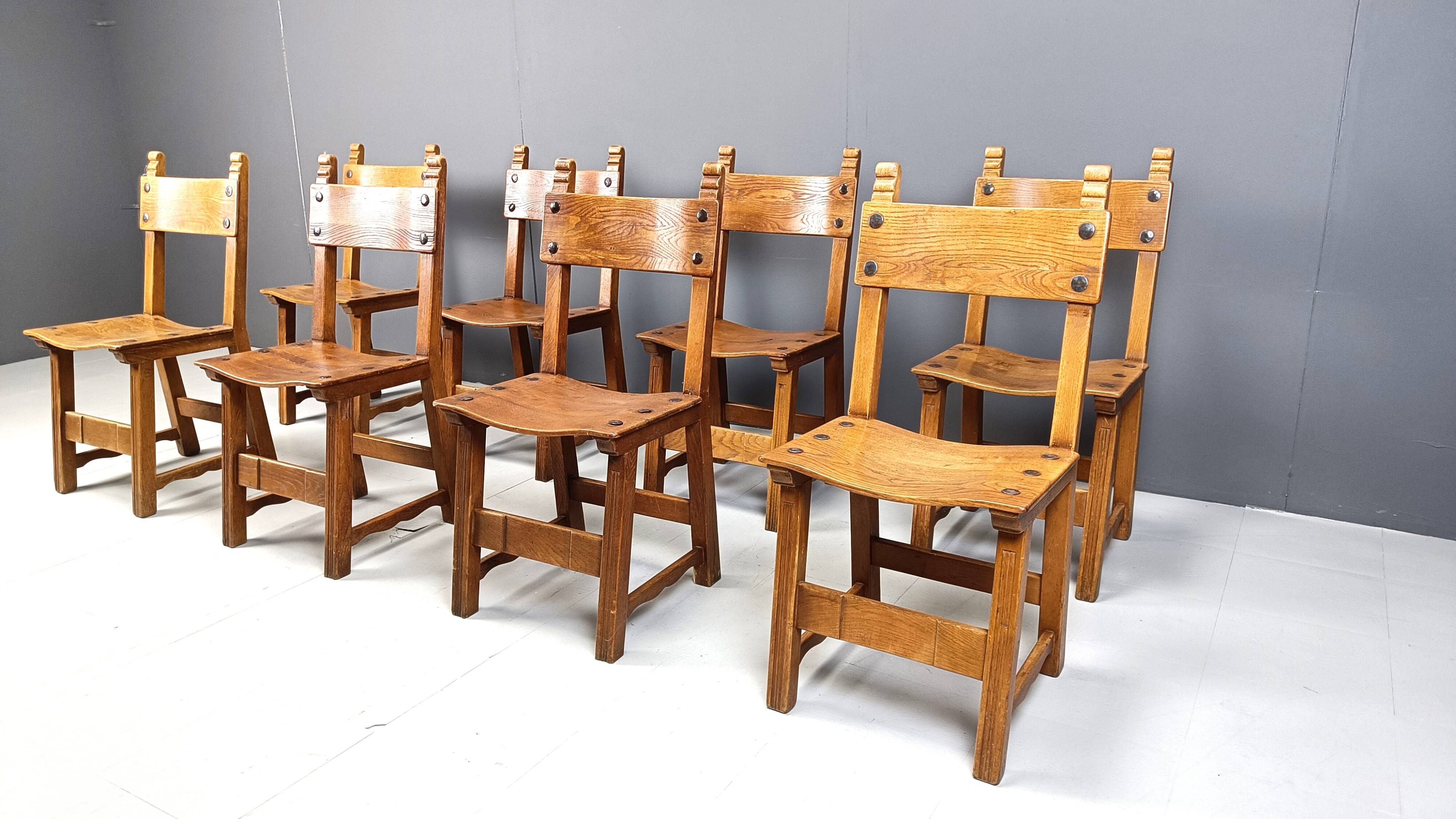 Set of 8 Brutalist Spanish Dining Chairs, 1950s