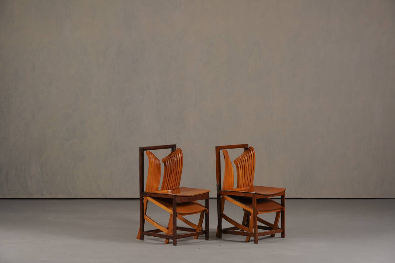 Vintage sculptural unique design dining chairs, France 1960s set of 2