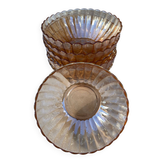 8 orange iridescent glass cups