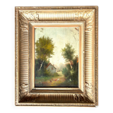 La Basse-cour , Huile sur panneau signée Girard XIXe