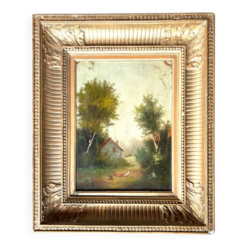 The Court of Poultry, oil on panel signed Girard, 19th century.