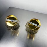 Pair of lotus flower wall sconces, mother-of-pearl petals & gilt brass, Italy, 1970s