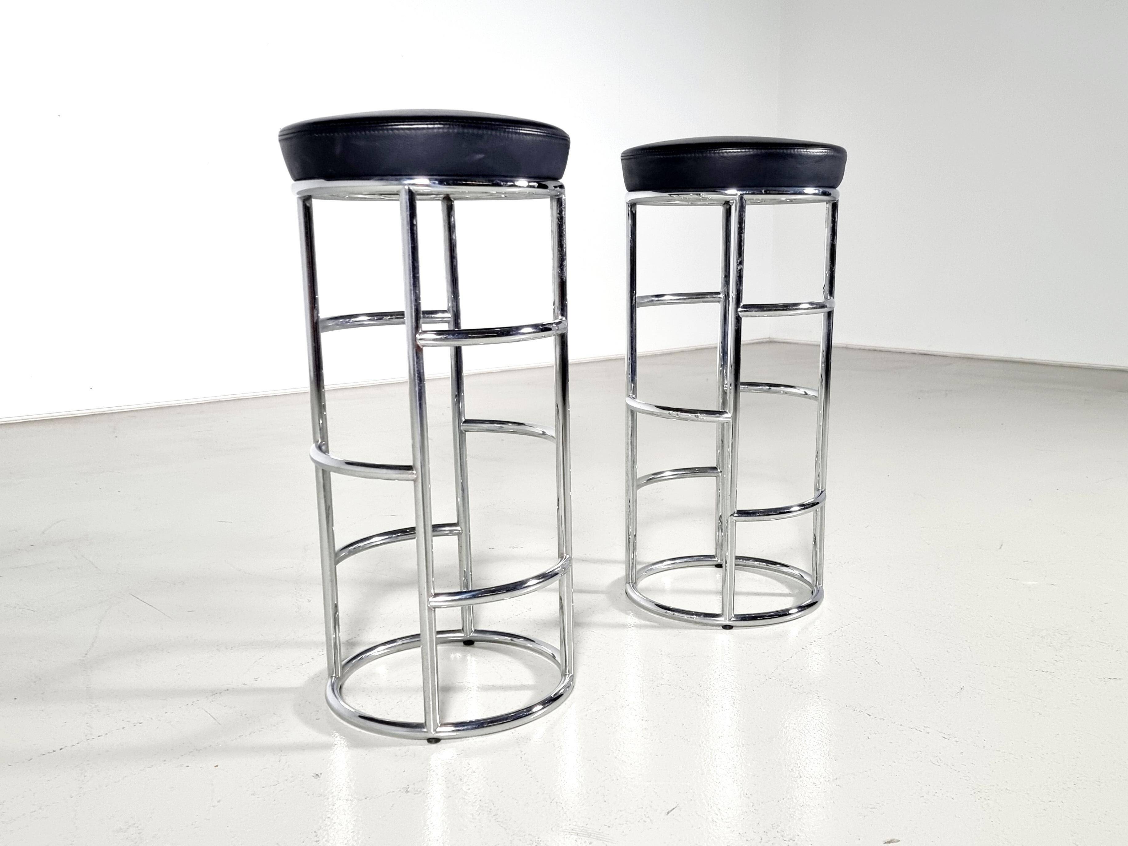 "Satish" bar stools in leather and chrome tubular steel by E Eckart Muthesius.