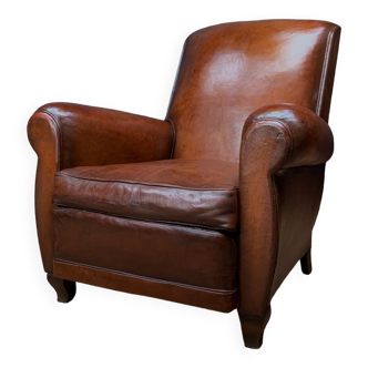 A Stunning French, Leather Club Chair, Havana Lounge Model Circa 1950's