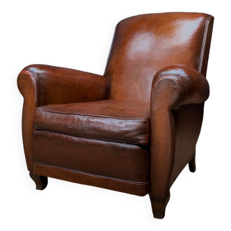 Un superbe fauteuil club en cuir français, modèle Havana Lounge vers 1950