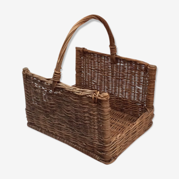 Panier à bûcher vintage en osier tressé