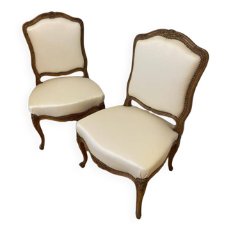 Regency style armchairs in wood and ecru skai