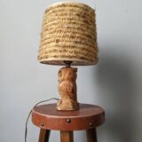 Vintage owl lamp with wool lampshade, handmade