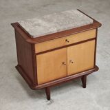 Vintage teak and marble bedside table 1960