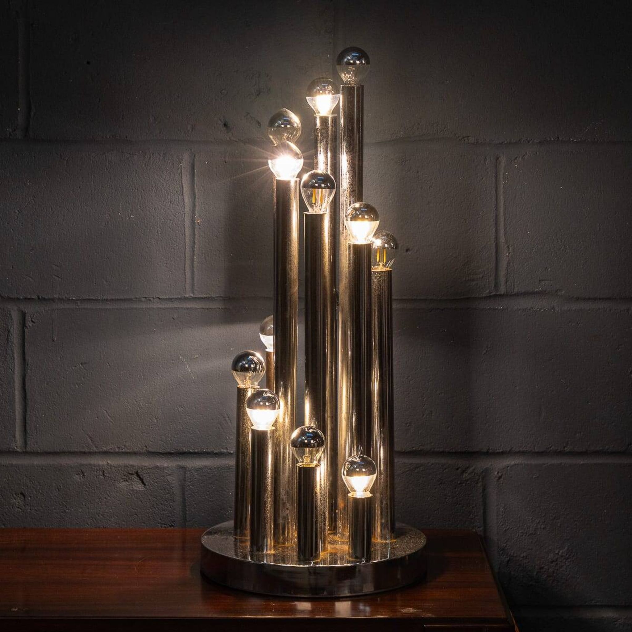 Vintage 20thc italian chrome multi-light table lamp by reggiani c.1970