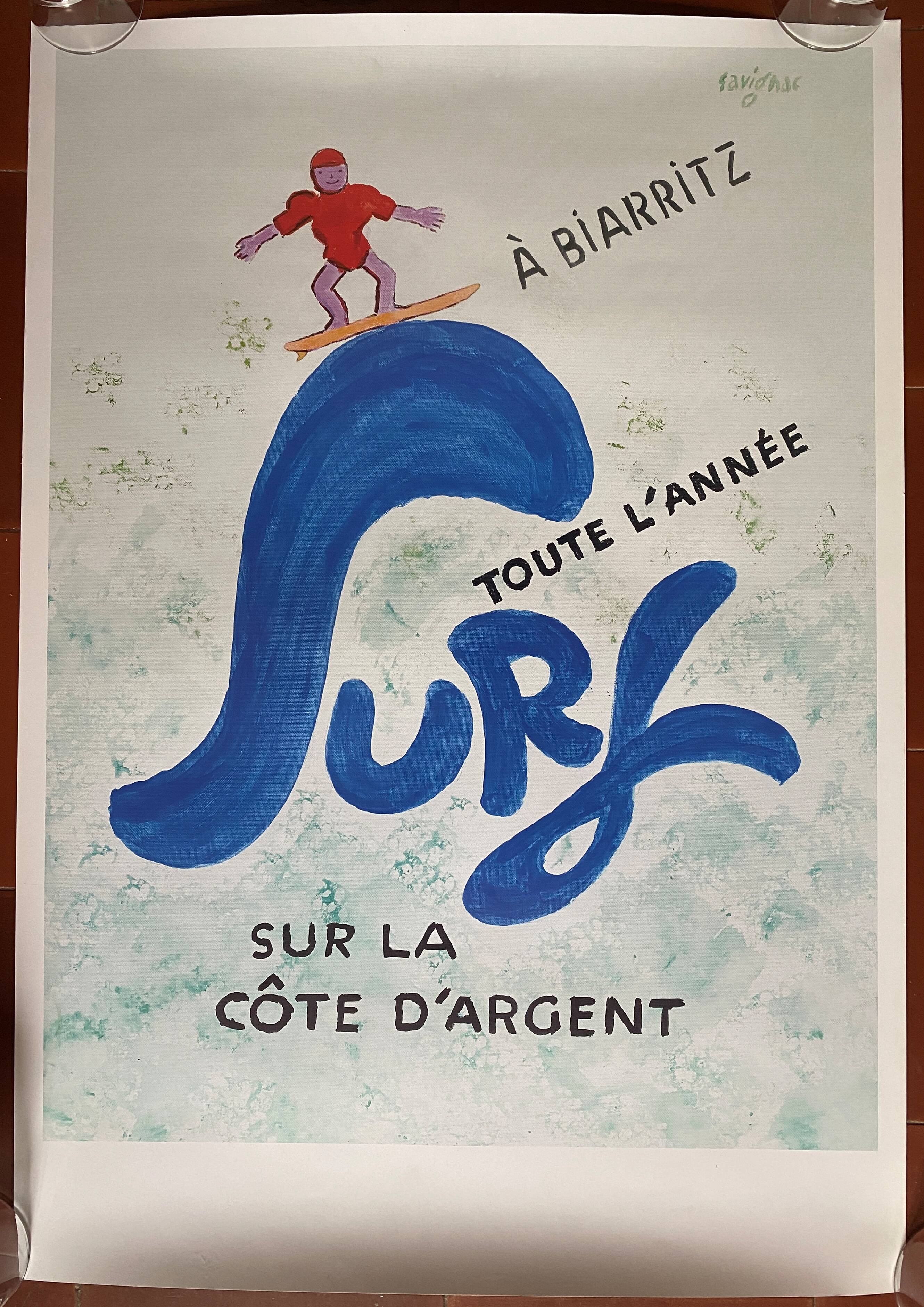 Original advertising poster "Surfing in Biarritz" Raymond Savignac 48x69cm 90's