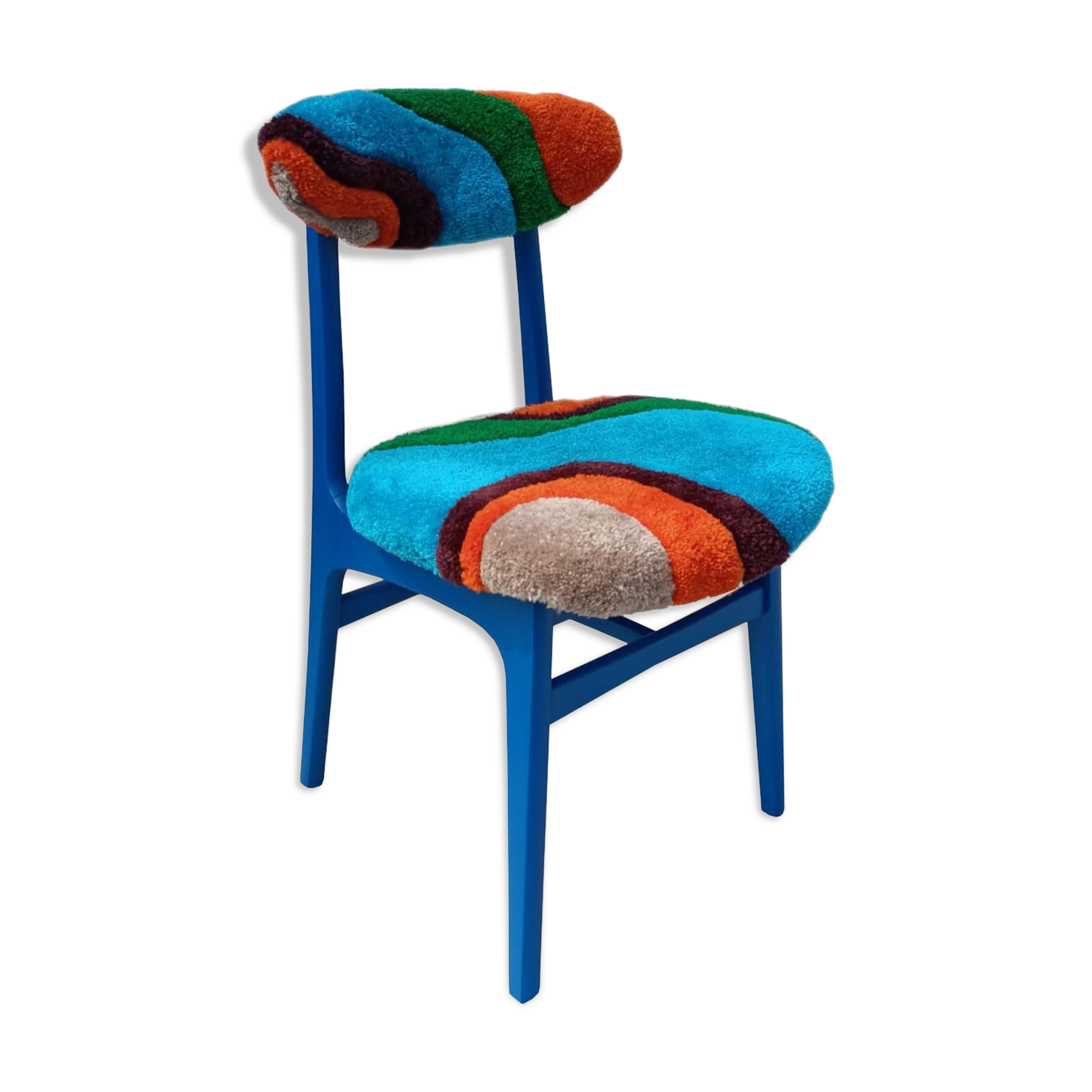 Mid-century Buttoned Chair Handmade, Dark Wood, Rajmund Halas, Poland, 1960s