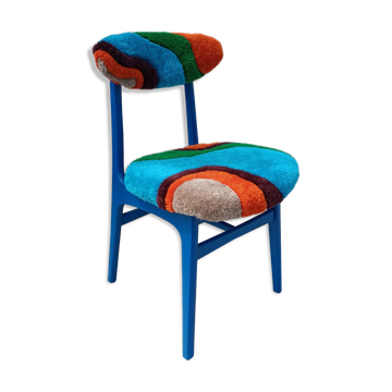 Mid-century Buttoned Chair Handmade, Dark Wood, Rajmund Halas, Poland, 1960s