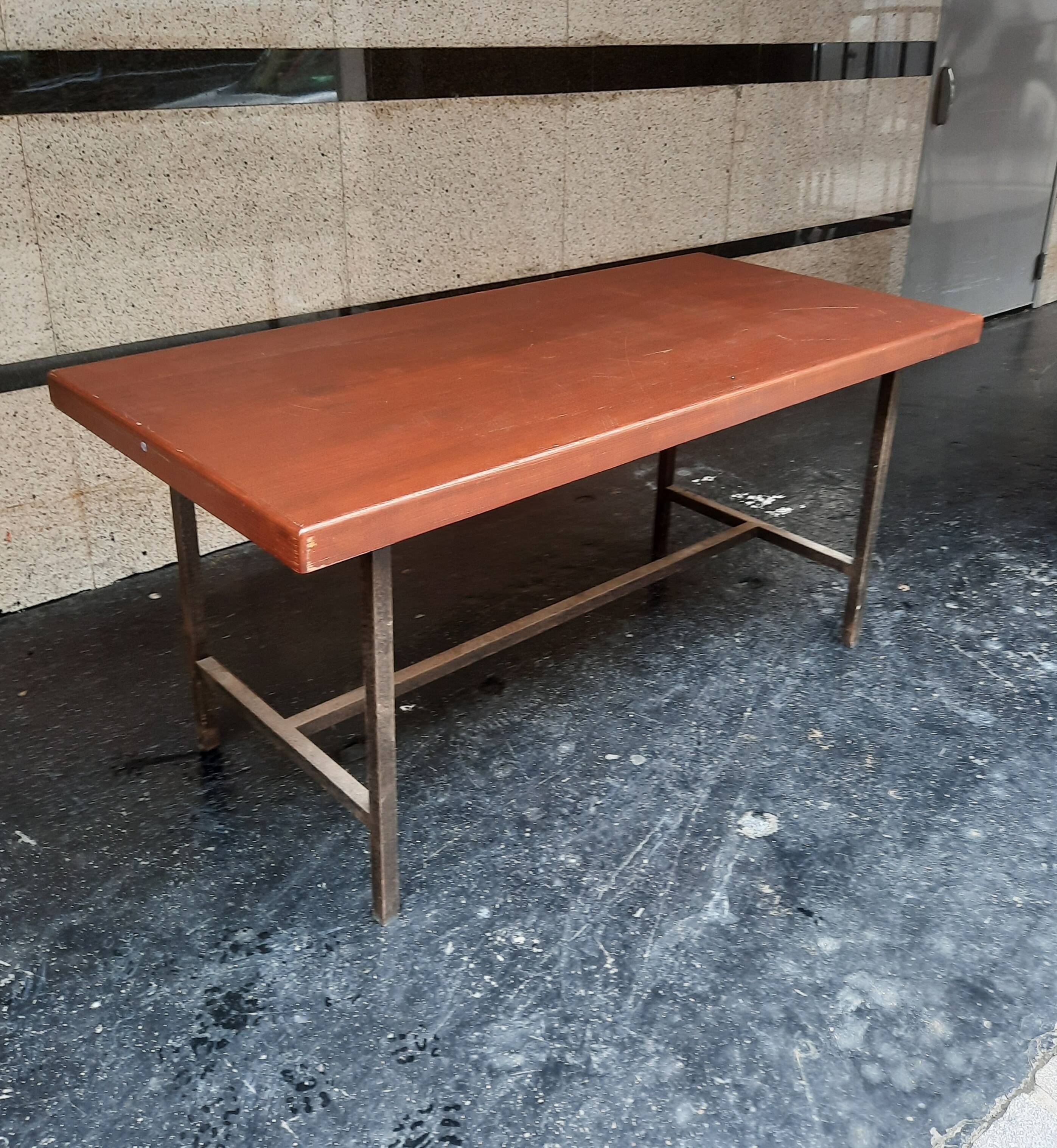 Rectangular steel and wood table