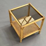 Rattan, Canework and Smoked Glass End Tables, 1960s, Set of 2