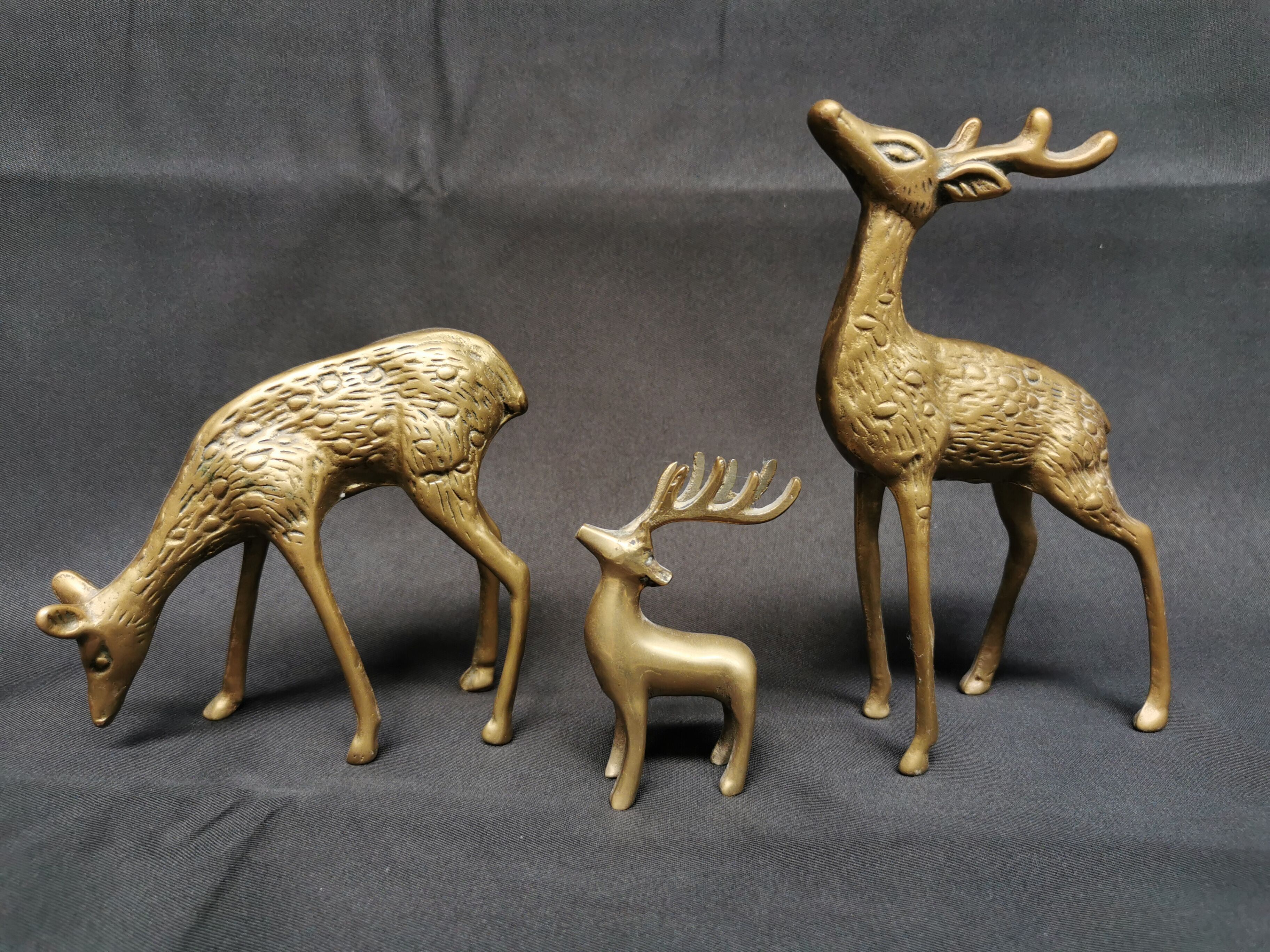 3 vintage animals deco / Brass Deer
