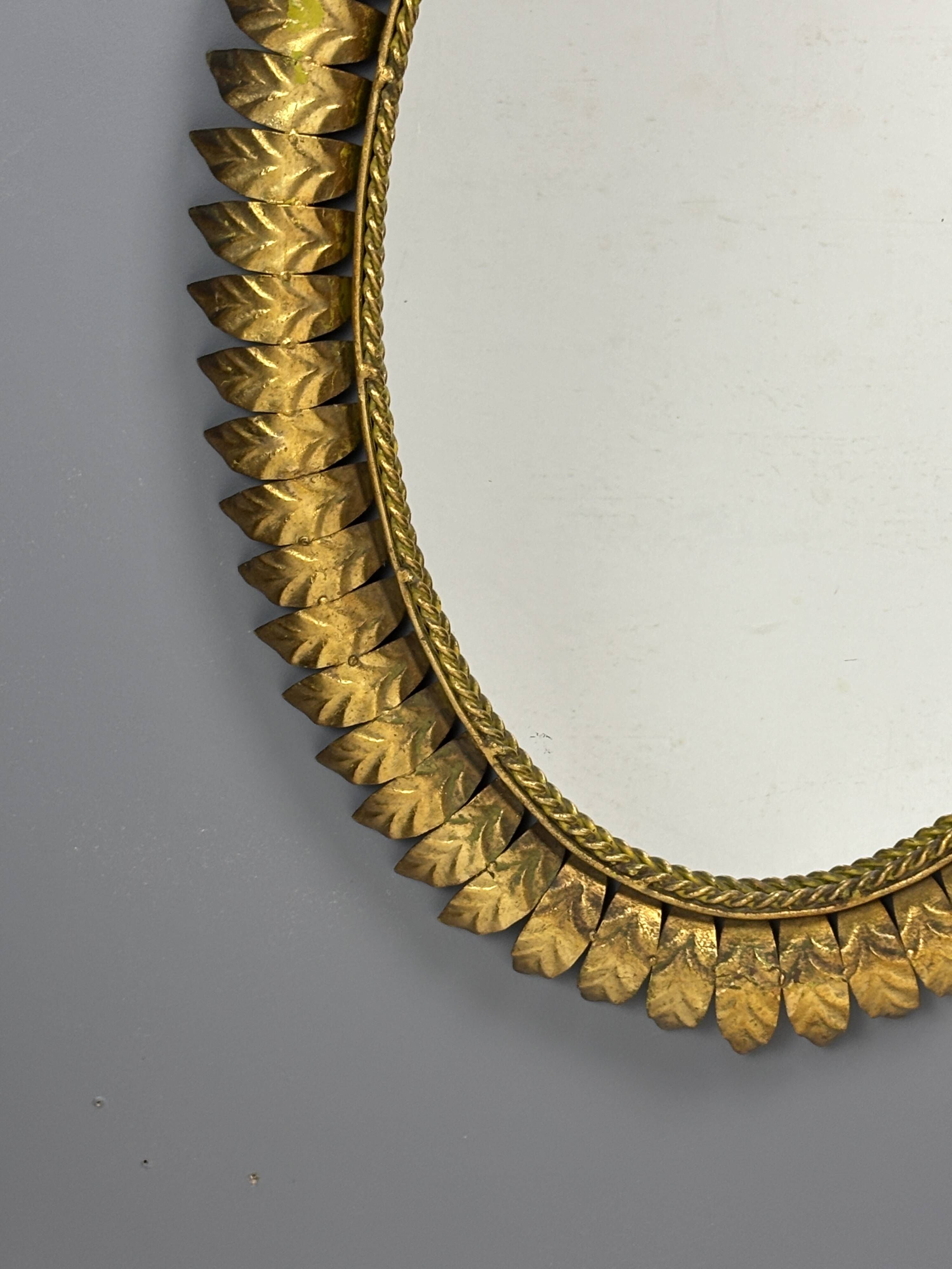 Midcentury bohemian hollywood regency spanish gilt metal sun mirror, 1960s