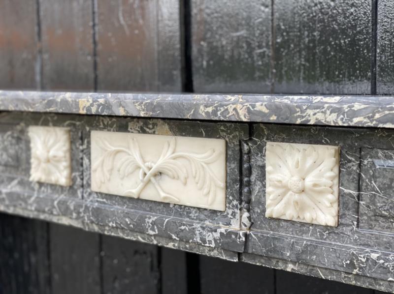 Louis XVI Style Fireplace In Marble Grey Saint Anne And White De Carrara