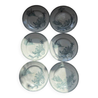 Series of six old Terre de Fer flat plates, Trianon model