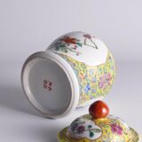 Chinese Famille Rose Porcelain Jar with Lid, Yellow Ground Floral Decoration