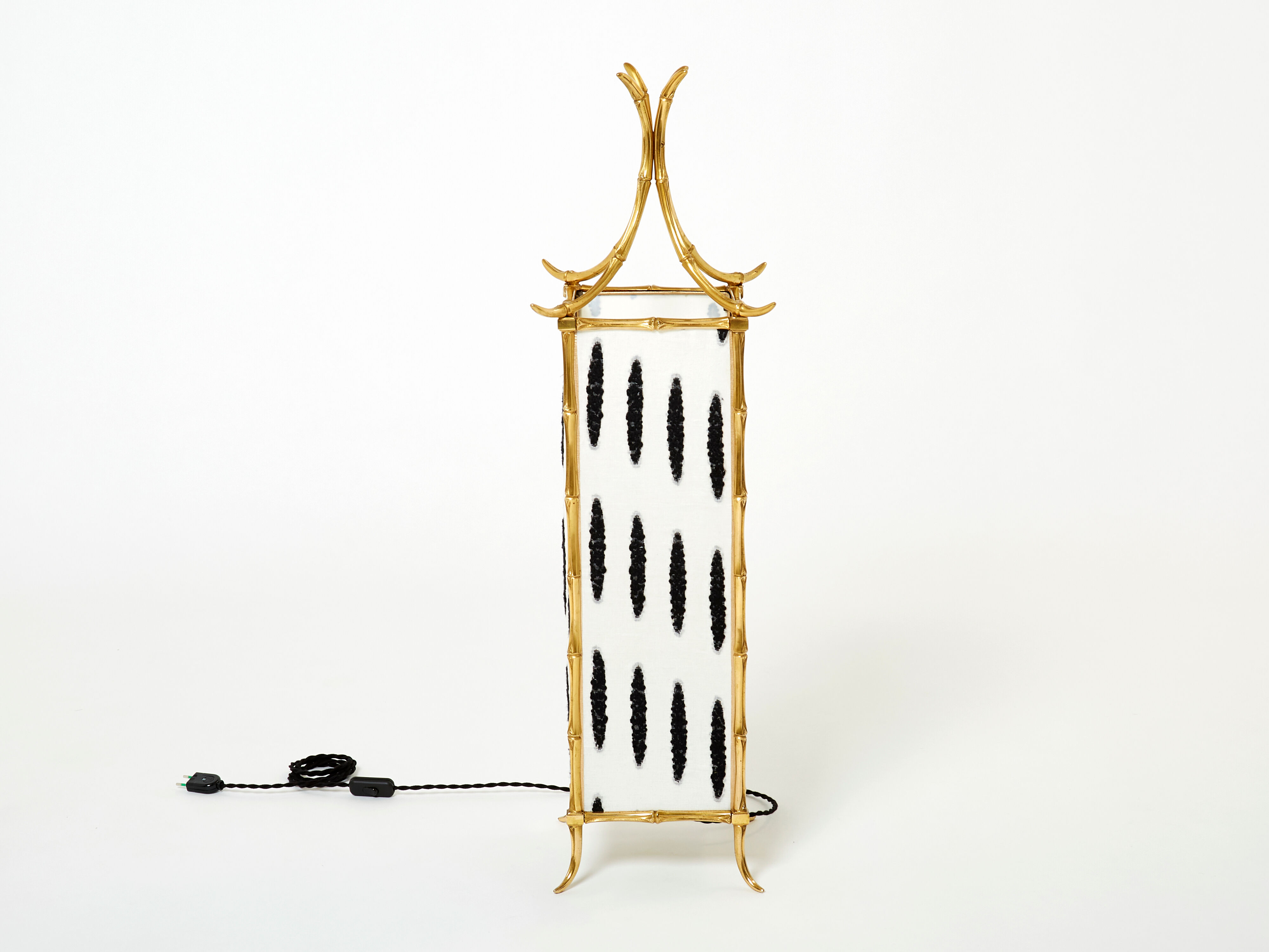 Pair of brass lantern lamps and fabrics from Maison Baguès 1960