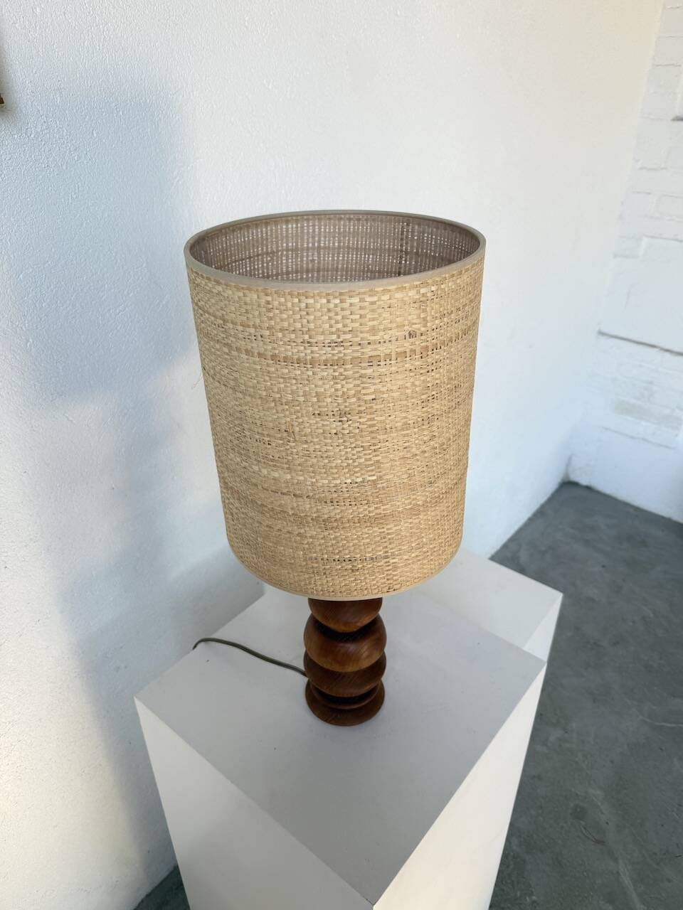 1950s turned oak wood table lamp
