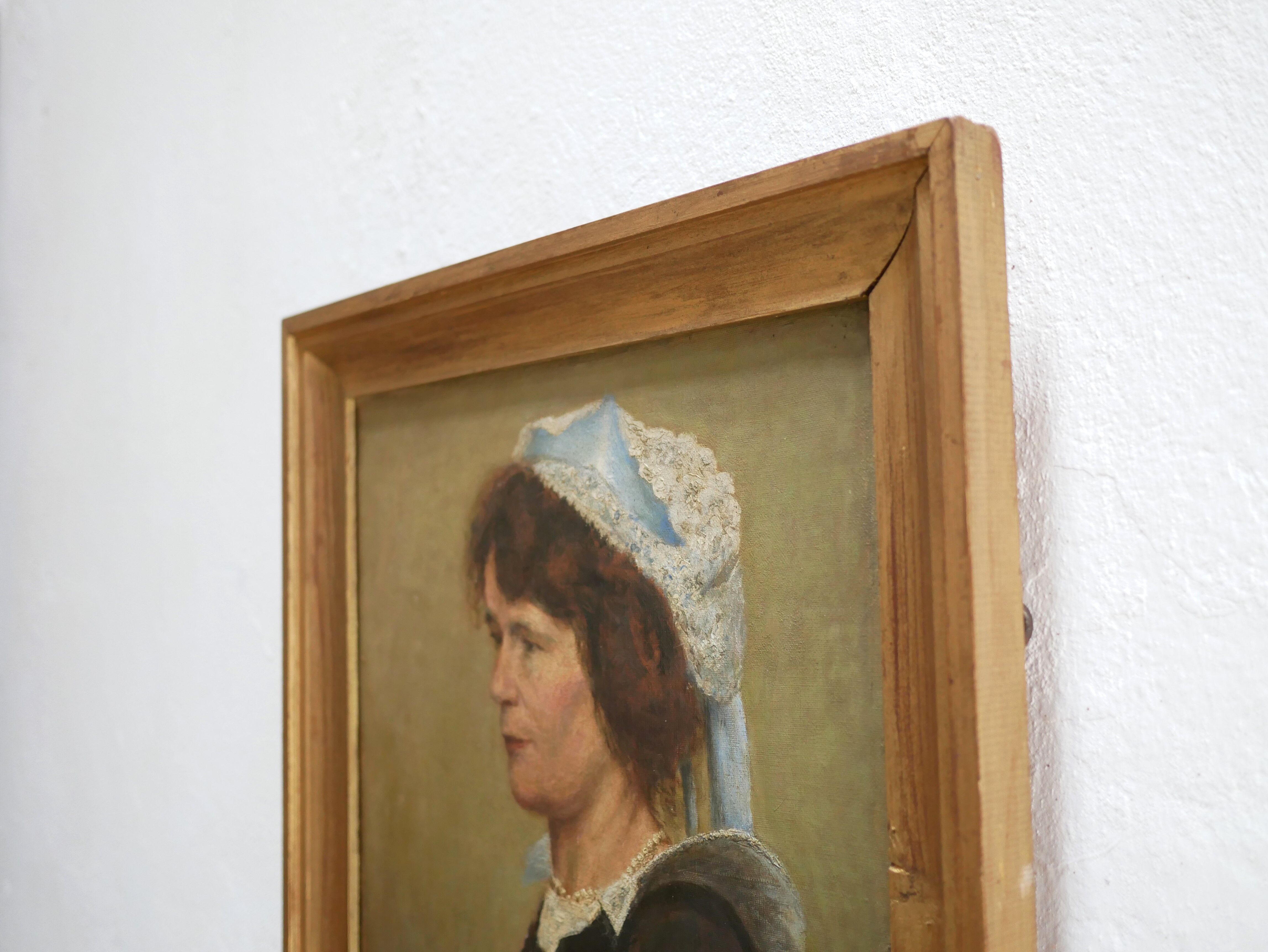 Portrait painting, painting on old canvas