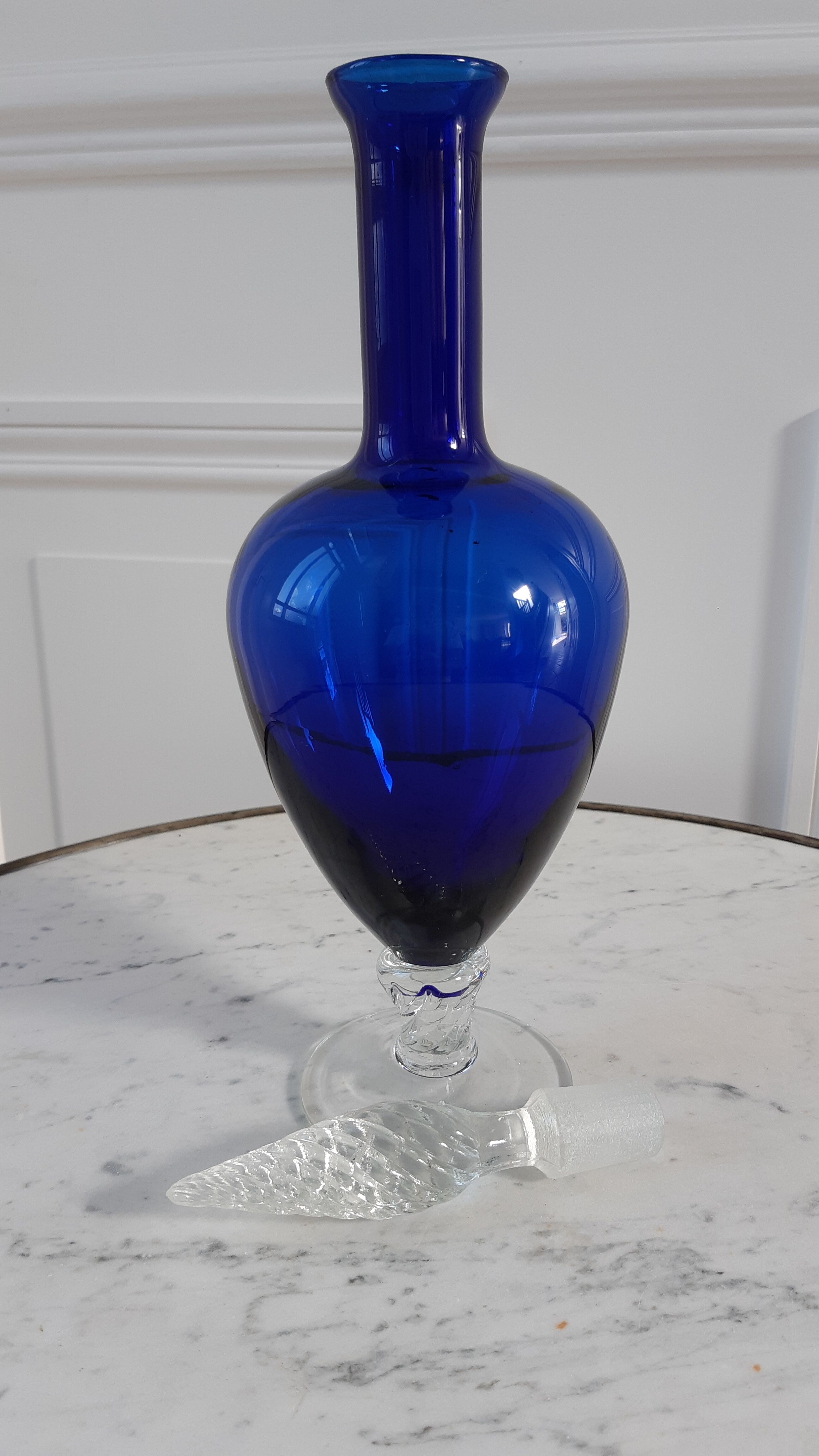 Italian carafe in blue polished glass Klein 60s