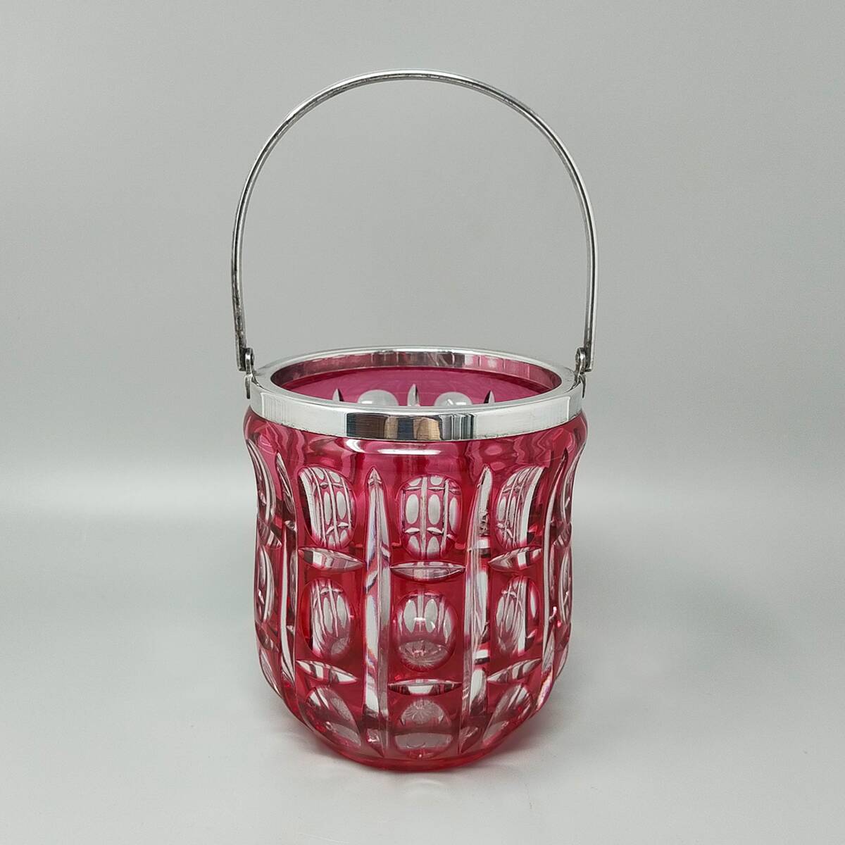 1960s Gorgeous Red Bohemian Cut Crystal Glass Cocktail Shaker With Ice Buck
