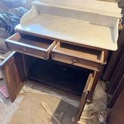 Antique wooden and white marble washstand – 2 doors / 2 drawers – approx. 100 x 55 x 98 cm