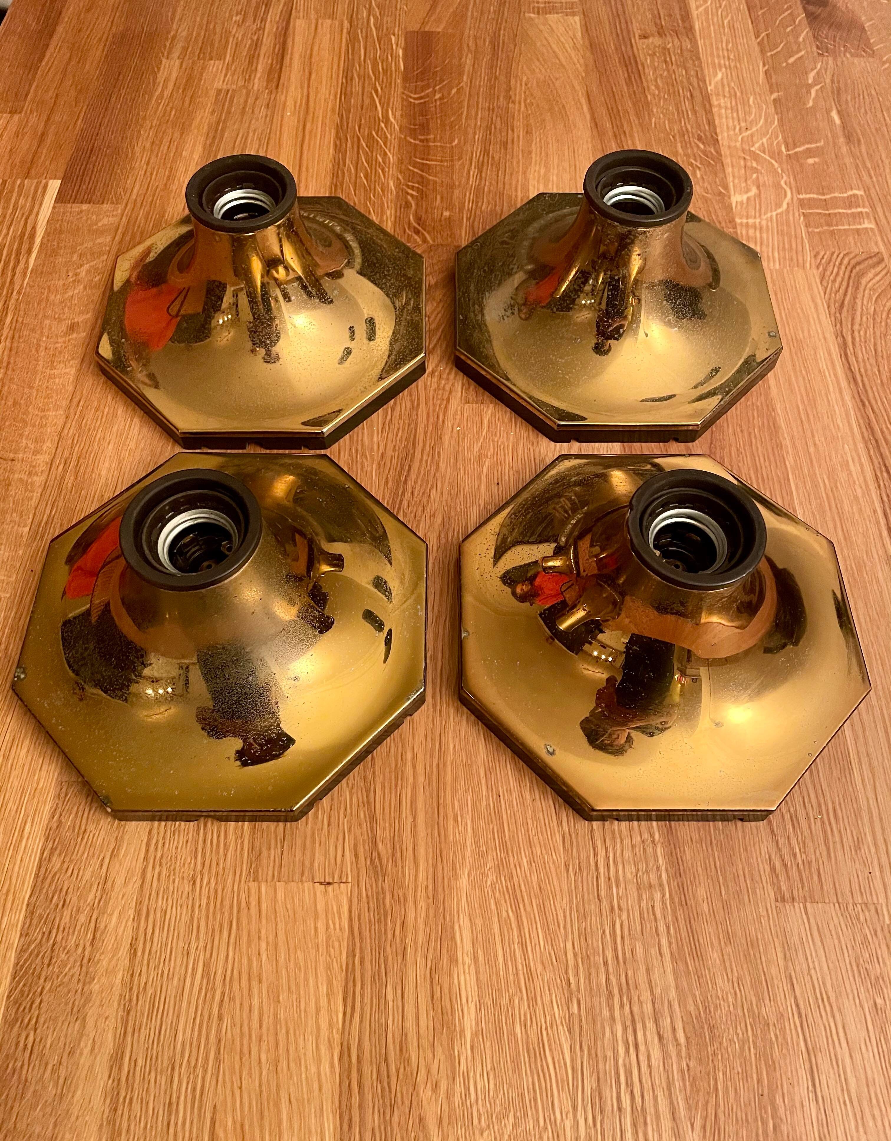 Suite of 4 vintage brass wall lamps, ceiling lights, by Motoko Ishii for Staff Leuchten 1970