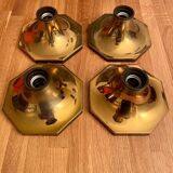 Suite of 4 vintage brass wall lamps, ceiling lights, by Motoko Ishii for Staff Leuchten 1970