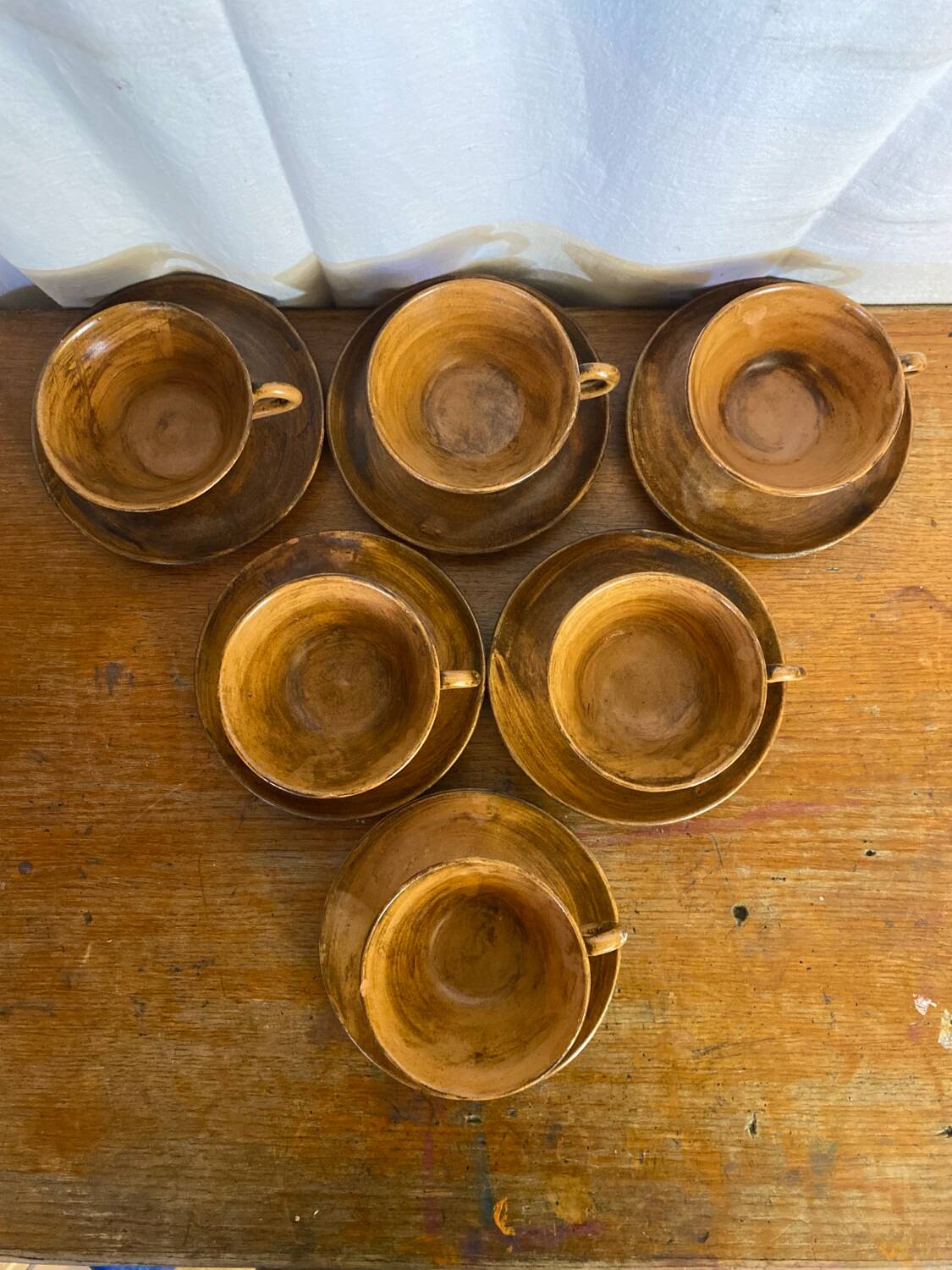 Série De 6 Anciennes Tasses Poterie Des Grottes Céramique Beige Vintag